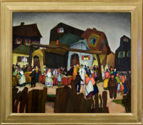 WILLIAM S. SCHWARTZ (1896&ndash;1977), Old Country Bazaar, 1926. Oil on canvas, 36 x 42 in. Showing gilded modernist frame.