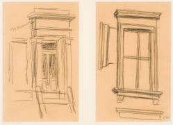 EDWARD HOPPER (1882&ndash;1967), &quot;Entrance to a Brownstone&quot; and &quot;Study of a Window,&quot; about 1940s&ndash;50s. Each, charcoal on paper, 7 1/4 x 4 1/2 in. Framed together.