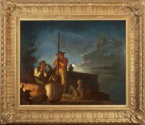 GEORGE CALEB BINGHAM (1811&ndash;1879), &quot;Woodboatmen on a River [Western Boatmen Ashore by Night],&quot; 1854.  Oil on canvas, 29 x 36 in.