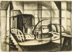 Image of Oscar Bluemner's Study for &quot;Old Canal, Red and Blue (Rockaway, Morris Canal)&quot;, charcoal on paper, 14 x 20 inches, drawn in 1916