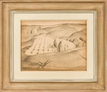 GRANT WOOD (1891&ndash;1942), &quot;Study No. 1, Fall Plowing, 1931. Charcoal and pencil on paper, 10 3/4 x 14 in. Showing Regionalist style combed cove frame and painted liner.