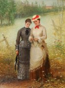 THOMAS HICKS (1823&ndash;1890), &quot;The Sisters,&quot; 1874. Oil on canvas, 27 1/8 x 20 1/8 in.