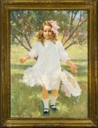 FRANK WESTON BENSON (1862&ndash;1951), &quot;Portrait of a Young Girl, Mary Estes Smith, 1909.&quot; Oil on canvas, 44 1/2 x 33 in. Showing original gilded Foster Brothers frame.
