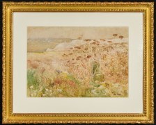 CHILDE HASSAM (1859&ndash;1935), &quot;Isles of Shoals,&quot; 1890. Watercolor on paper, 13 3/4 x 19 3/4 in. Showing gilded Louis XIII-style watercolor frame and mat.