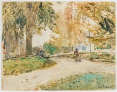CHILDE HASSAM (1859&ndash;1935), &quot;New England Village Street, c. 1891&ndash;94. Watercolor on paper, 9 x 11 1/2 in.