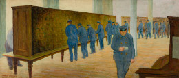 ARNOLD FRIEDMAN (1874&ndash;1946), &quot;Final Sweep,&quot; 1935. Oil on wood panel, 12 x 27 1/2 in.