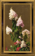 JOHN ROSS KEY (1832&ndash;1920) &quot;Hydrangeas and Other Garden Flowers,&quot; 1882. Oil on canvas, 36 x 20 in. Showing original painted and gilded Eastlake-style frame.