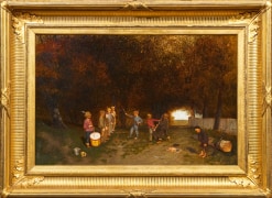 CHARLES CALEB WARD (1831&ndash;1896), &quot;Independence Day,&quot; 1876. Oil on wood panel, 15 3/4 x 24 in. Showing gilded fluted American cove frame.