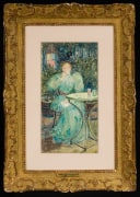 MAURICE PRENDERGAST (1858&ndash;1924), &quot;Woman at a Table,&quot;&nbsp;about 1893&ndash;94. Watercolor on paper, 15 3/16 x 8 3/16 in. Showing replica gilded Louis XIV-style frame and silk mat.
