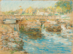 CHILDE HASSAM (1859&ndash;1935), &quot;The Mill Dam, Cos Cob,&quot; 1902. Pastel on paper, 8 1/8 x 10 7/8 in.