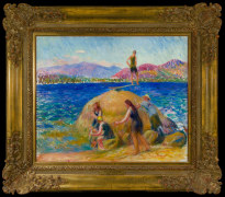 WILLIAM GLACKENS (1870&ndash;1938), &quot;Lake Bathers,&quot; about 1920&ndash;24. Oil on canvas, 25 x 30 in.