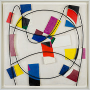 JAMES GUY (1909&ndash;1983), &quot;Untitled,&quot; 1949. Oil on wood and steel construction on particle board, 36 x 36 in. Showing painted &quot;shadowbox&quot; frame.