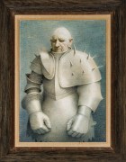 ROBERT VICKREY (1926&ndash;2011), &quot;Clown in Armor,&quot; 1961. Egg tempera on gessoed panel, 33 1/2 x 23 7/8 in. Showing original wood-stained frame.