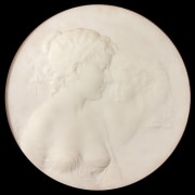 THOMAS BALL (1819&ndash;1911), &quot;Whispering Zephyr,&quot;&nbsp;c. 1884. Marble relief, 20 in. diameter