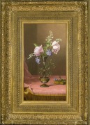 MARTIN JOHNSON HEADE (1819&ndash;1904), &quot;Victorian Vase with Flowers of Devotion,&quot; about 1871&ndash;80. Oil on canvas, 18 x 10 in. Showing gilded composite frame.