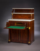 Butler&rsquo;s Desk and Etag&eacute;re, about 1825. New York, possibly by Duncan Phyfe. Mahogany, with ormolu mounts, marble, and brass. 54 in. high, 36 5/8 in. wide, 23 5/8 in. deep. With open desk front.