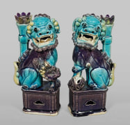 Pair of Chinese Fahua Glazed Porcelain Fu Dogs