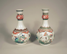 Pair of Famille Verte Garlic Neck Vases