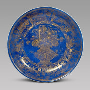 Very Rare Chinese Gilt Decorated Powder Blue Porcelain Plate