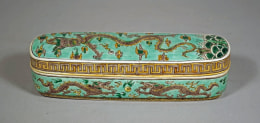 Fine and Rare Chinese Green Ground Famille Verte Porcelain Penbox
