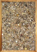 Memory Ware Flat #24, 2001. Paper pulp, tile grout, acrylic, miscellaneous beads, buttons, jewelry on wooden panel, 85 1/2 x 61 x 5 inches. MP 01-04