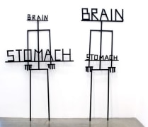 No Food No Brain, 2009. Wood, hardware, hot glue, acrylic paint, 2 parts: 75-1/8 x 49 x 4 inches (left) (190.2 x 124.5 x 10.2 cm); 80-1/2 x 30-3/8 x 4 inches (right) (201.9 x 75.2 x 10.2 cm). MP 49