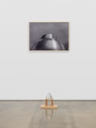 Untitled (Silver Lampshade), 1987. Metal lampshade, wood, dye sublimation print,