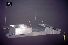 Repressed Spatial Relationships Rendered as Fluid, No. 3: Reconfiguration of Wayne High into the Ritual Presentation Arena of the Educational Complex, 2002. Aluminum, steel, ceramic, cloth. MP 02-15