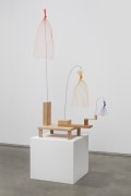Untitled, 2013. Wood, wire, thread and plastic mesh bags, 45 x 24 x 10 inches (114.3 x 61 x 25.4 cm).