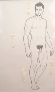 Dream Object (&quot;A cartoon figure had pendulous eyes on an acetate overlay. Also there were used condoms attached so I said it wold be perfect for an aids benefit.&quot;), 2007. Ink, paint and condoms on paper, 47-7/8 x 29-13/16 inches (image) (117.2 x 71.6 cm). MP D-458