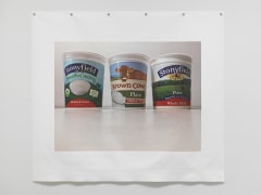 Untitled (Yogurts), 2018. Photograph on canvas, metal grommets, 53 x 60 inches (134.6 x 152.4 cm).
