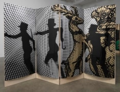 The Heir and Astaire Screen #2, 2010. Acetate, foil, mdf, 4 panels, 77 x 29 3/4 x 1 inches (each panel); 77 x 119 x 1 inches (overall). MP 134