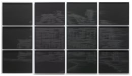 Burnt Grid, 2010. Pigment and charcoal on paper, 12 panels, 19 x 25 inches (each panel)(48.3 x 63.5 cm). MP D-388