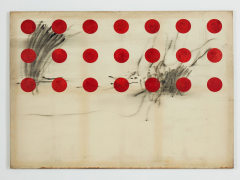 Untitled, 1990.&nbsp;Mixed media on canvas.&nbsp;71 1/2 &times; 89 2/5 in (181.5 &times; 227 cm)