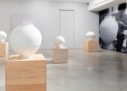Moon jars by Korean master ceramicist Kang Minsoo, Imcomplete Perfection present by Vintage 20 at Tina Kim Gallery