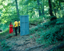 Rivers, First Draft: The Woman in Red tries to join the Black Male Artists but is ejected by them, 1982/2015, Digital C-print in 48 parts,&nbsp;16h x 20w in (40.64h x 50.80w cm)
