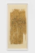 37th between 6th and 7th, 2022. Pattern paper, mylar, gold leaf, and wax on unstretched muslin. 47 7/8 x 20 5/8 in (121.6 x 52.4 cm)