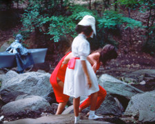 Rivers, First Draft: The Woman, the Teenager in Magenta, and the Little Girl in Pink Sash steady each other&rsquo;s footing, 1982/2015, Digital C-print in 48 parts,&nbsp;16h x 20w in (40.64h x 50.80w cm)