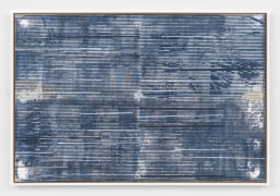 horizon revision (mismeasurement of the periphery), 2022, Paper, wax, screen print, and silver leaf on panel, 26 x 39 x 2 in (65.9 x 98.9 x 5.1 cm) 27 1/4 x 40 1/4 x 2 7/8 in framed (69.2 x 102.2 x 7.3 cm framed)