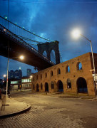 Brooklyn Bridge with Lighted Warehouse