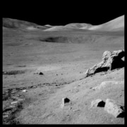 The Valley of Taurus-Littrow From Split Rock, With Trash and Footprints;  Photographed by Harrison Schmitt, Apollo 17, December 7-19, 1972