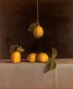 Still Life with Hanging Lemons, hand-colored gelatin silver print