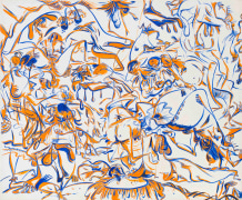 Sue Williams  Orange &amp; Blue on White with Big Skirt &amp; Butt, 1997