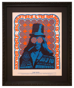 FD-38 1966 poster for Big Brother &amp; The Holding Company, Oxford Cirle and Lee Michaels at the Avalon Ballroom December 9-10, 1966 by Victor Moscoso featuring the large Injun Joe logo from The Family Dog with swirly blue and red eyes