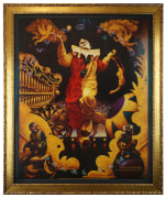 Rolling Stones Poster 1997 with Pearl Jam. Poster by Randy Chavez features a large clown advertising the Rolling Stones in Oakland Coliseum 1997