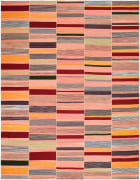 kia sar flatweave kilim with five panels. its stripes are multi-colored