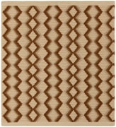 jalia 2' x 2' flatweave sample in the rust colorway. it's a retro looking design with red vertical squiggles going down