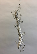 Chris Garofalo.&nbsp;atoomknoppen,&nbsp;2020. Partially underglazed porcelain,&nbsp;bone, metal and glass beads, 19 x 4 x 4 inches.&nbsp;