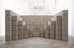 Installation view at Rhona Hoffman Gallery, Sol LeWitt and Fred Sandback, Concrete Block Stucture and Sculptures, 2013