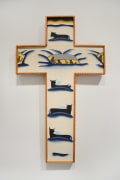Roger Brown, Blizzard Crucifix, 1975. Oil on canvas with artist frame, 30.25 x 18 inches.